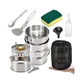 Camping Kochgeschirr Camping Kochgeschirr Chaos Kit mit Benzinofen Kochtopf Pfanne Göffel Schaufel Reinigungsschwamm Ölflasche Trichter