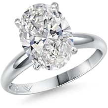 Gem Stone King Platinum Gemstone Birthstone Solitaire Engagement Ring | Oval Cut 11X9MM | PT900 | Wedding Engagement Anniversary Promise Solitaire Ring For Women | Sizes 5,6,7,8,9