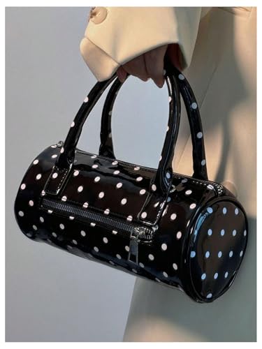MakeMeChic Women's Polka Dots Cylinder Crossbody Bag Faux Leather Clutch Vintage Fashion Bag3