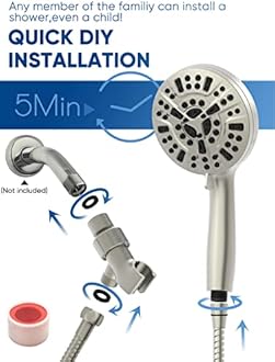 Pavezo® High Pressure Shower Head Handheld 5" Large, 10-mode Portable Detachable Shower Head with Hard Water Filter, Extra Long 60" SS Hose, Anti-clog & Powerful to Clean Tile & Pets, Brushed Nickel