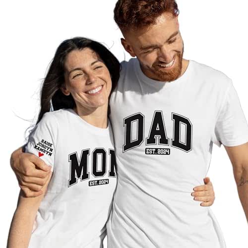 Amazon.com: Custom Mom and Dad T-Shirt with Kids Names on Sleeve, Baby ...