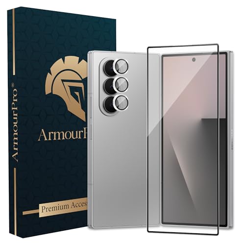 Image of ArmourPro Edge to Edge Tempered Glass for Samsung Galaxy Z Fold 7 with Silver Camera Ring Guard, 9H Screen Protector, Anti-Scratch, Anti-Fingerprint, Bubble-Free Installation Kit