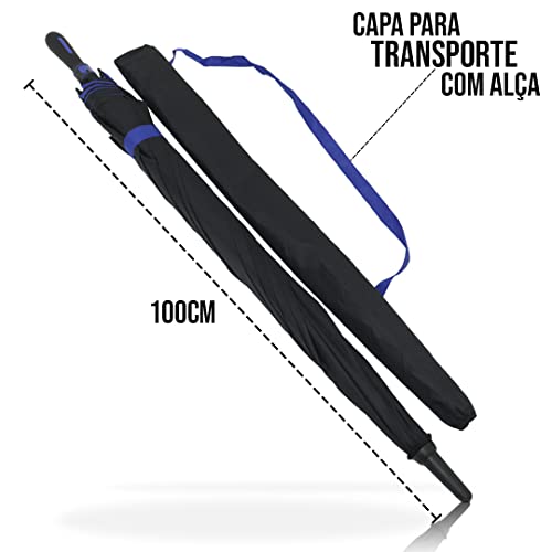 Guarda Chuva Automático Preto Tecido Duplo Grande Reforçado com Hastes de Fibra de Vidro