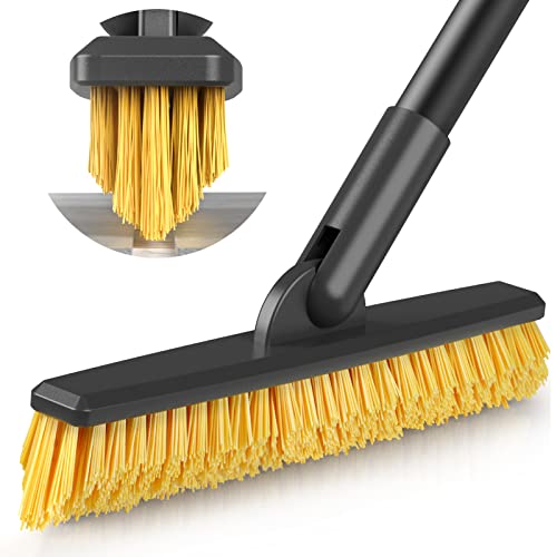 Sunally Grout Scrub Brush with 57' Long Handle, Shower Floor Scrubber for Cleaning with V-Shape Stiff Bristles, Grout Cleaner Brush for Cleaning Tile, Bathroom, Kitchen, Cleaning Tool, Black Yellow