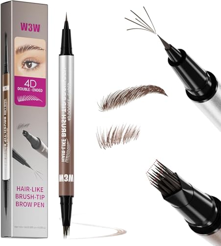 Lápiz de Cejas 4D Microblading - Pluma Impermeable y Antimanchas con 2 Puntas (Cuadrado Angulado 4D + Ultra Fina) y Cepillo Horquilla para Efecto Vello, Duradero