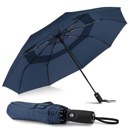 ZOMAKE Paraguas Plegable Antiviento,Pequeño Paragua Protección Solar UV para Hombre Mujer - Mini Umbrella con Apertura y Cierre Automático,Resistente al Viento,de Secado Rápido(Zafiro)