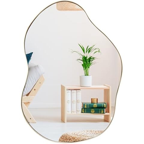 COSTWAY Irregular Wall Mirror with Gold Frame Cover