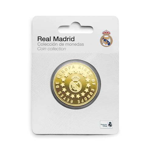 MOCIWORLD Real Madrid - Moneda edición Especial con Escudo e inscripción Reyes de Europa - Coleccionable - Dorado - Producto Oficial