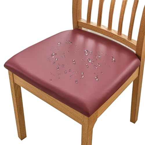 HOMECOVER Esszimmerstuhl Sitzbezüge 4er Set Wasserdicht Stuhlbezug, PU Leather Stuhlbezug Sitzfläche Abnehmbar Stretch Esszimmerstuhl… – Ansicht 1