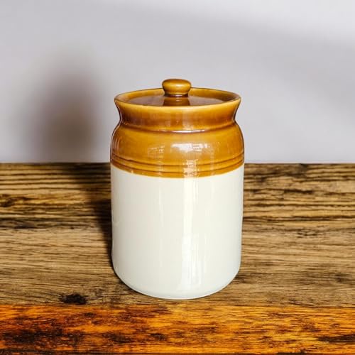 Image of Ceramic Achaar Jar Set - 2 Kg (2000 ml) x 2 - Martban Pickle Container - Kitchen Storage for Pickle, Chutneys and Sauces - Durable, and Easy to Clean (Pack of 2) (2 Kg Brown Jar Set)