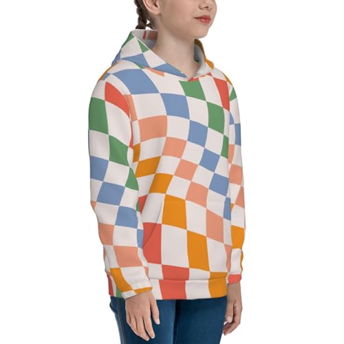 Wavy Checkerboard Kids Pullover Hoodies Boys Sweatshirts Girls Athletic Clothes with Pocket3