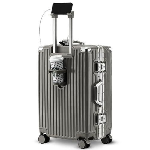 Carry-on with Cup Holder & USB Port Carry on Luggage Durable Luggage Suitcase Lightweight Hardside Luggage with TSA lock & Phone Holder 360° double spinner Wheels (Silver=20lnch, 20lnch)