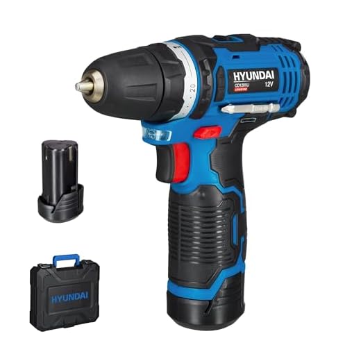 HYUNDAI Akku-Bohrschrauber CD1201LI SET2A (Akkubohrer 12V Li-Ionen, Akkuschrauber im Koffer mit 2 Akkus 2.0Ah und Schnellladegerät, inkl. 13-teiligem Zubehör)