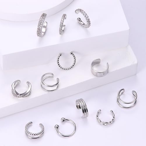 Finrezio 12Pcs Ear Cuffs For Women Non Piercing 18K Gold Plated Cuff Earrings Clip On Cartilage Wrap Earring Adjustable Earrings Set