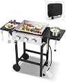 GRILL DEPOTS Gas Grill Griddle Combo with 3 Burners - Propane Grill on Cart - Stainless Steel 30,000 BTU -Camping Grill with 2 Foldable Tables, Cover - Outdoor Cooking Station for BBQ Backyard