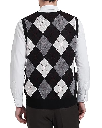 Kallspin Men's Argyle Vest Sweater Wool Blend V-Neck Sleeveless Pullover Sweater3