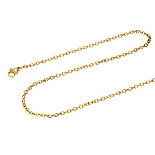 FOCALOOK Collar Fina de Cadena rolo 2mm Collar básica de Acero Inoxidable 55cm Chapado en Oro 18k Opcional Regalo para Mujer y Hombre con Caja
