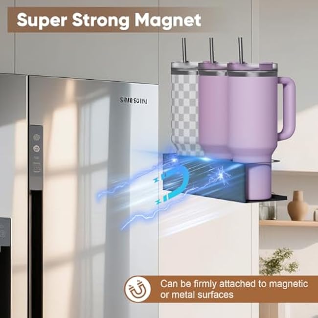 Magnetic Cup Holder for Stanley 30/40oz, 2Pack Water Bottle Organizer for Refrigerator, Tumbler Lid Organizer Stanley Cup Accessories, Magnetic Cup Holder for Fridge Kitchen Cabinet