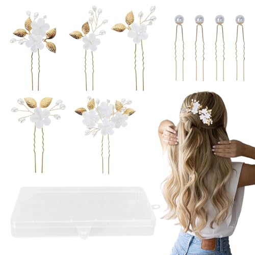 9 Pièces Épingles à Cheveux de Mariage, Pince Chignon à Cheveux, Or, avec Boîte de Rangement, pour Marriage, Mariée, Demoiselle D'honneur, Anniversaire,Fêtes Quotidiennes