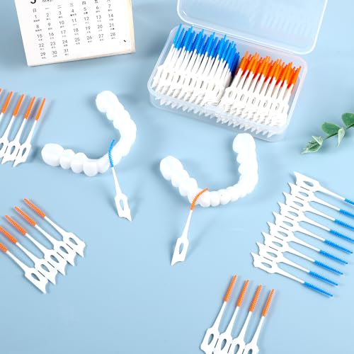 200 Stück Interdentalbürsten, Silikon Zahnzwischenraumbürsten Dentalbürsten mit Box, Tragbarer Dual-Use Zahnseide Stick für Zahnreinigung Zwischenräume (Grün, Orange) – Bild 8
