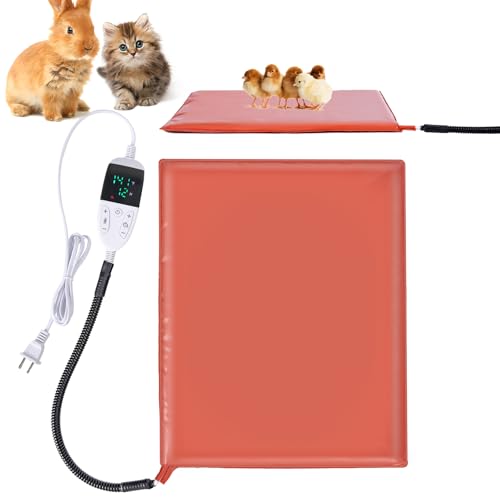 KHEARPSL Small Animal Heating Pad Heating Pad for Chicken Rabbits Guinea Pigs Dog Cat Reptile Poultry Heated Mat Chick Brooder Waterproof Adjustable Temperature & Timer (12.5 x 15.7in)
