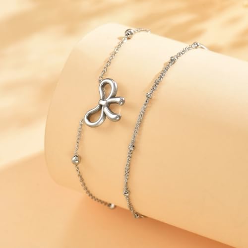 Image of NONAMOIS 18K Gold Plated Diamond Ankle Bracelets for Women Waterproof Gold CZ Pearl Bow Link Chain Anklets Non Tarnish Summer Beach Foot Jewelry Gifts
