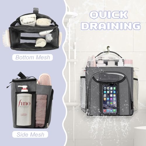 Attmu Large Capacity Portable Shower Caddy Dorm for College Essentials, Separate Compartment Hanging Toiletry Bag for College Student Camping Gym Travel Essentials (Gray) - Thumbnail 3