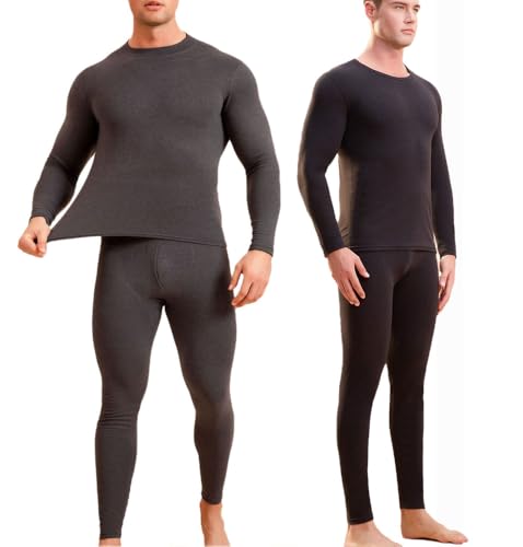 Mens Thermal Underwear Set, Insulated Long Johns Pant and Base Layer Top Men's Heavyweight Brushed Back Dark Gray