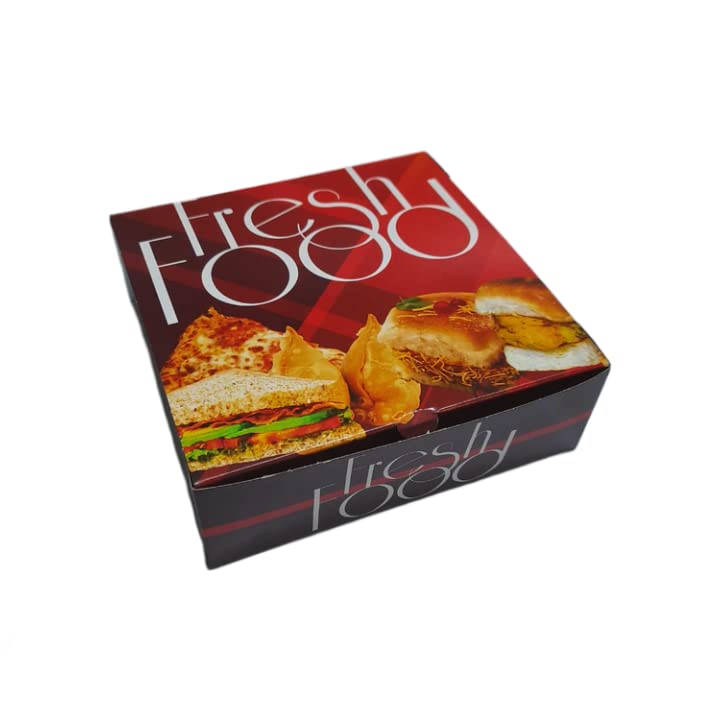 Sandwich Packing Box Square (Pack of 25) RED for CAFES, Canteen, RESTURANTS, Bakery,Cinema 17 * 7.5 INCH