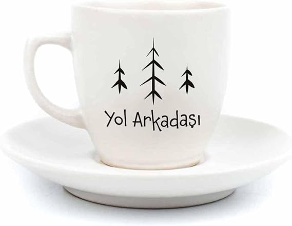 Yol Arkadaşı Temalı 2 Kişilik 4 Parça Krem Türk Kahvesi Fincan Seti - Hediyelik Kahve Fincanı Seti