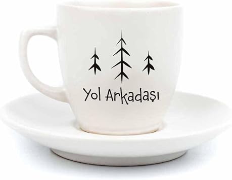 Yol Arkadaşı Temalı 2 Kişilik 4 Parça Krem Türk Kahvesi Fincan Seti - Hediyelik Kahve Fincanı Seti