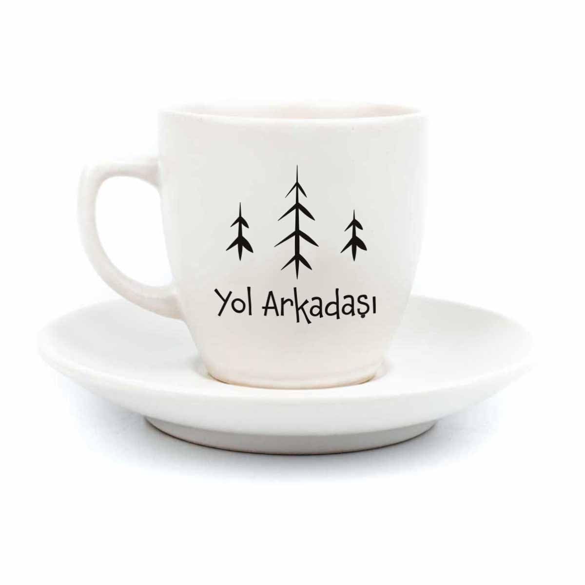 Yol Arkadaşı Temalı 2 Kişilik 4 Parça Krem Türk Kahvesi Fincan Seti - Hediyelik Kahve Fincanı Seti