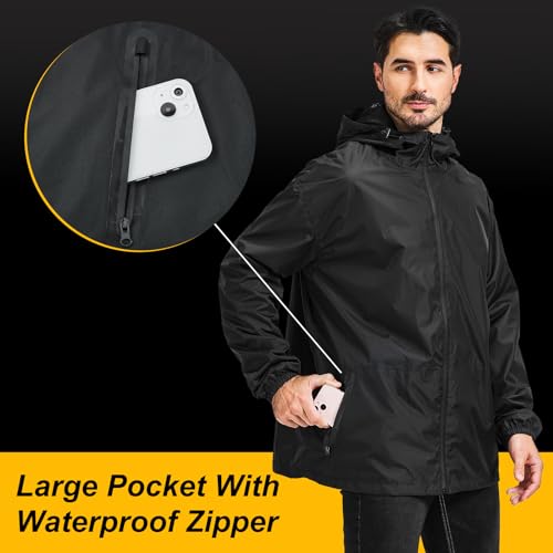 Men's Packable Rain Jacket Waterproof Outdoor Classic Lightweight Raincoat Hooded Windbreaker4