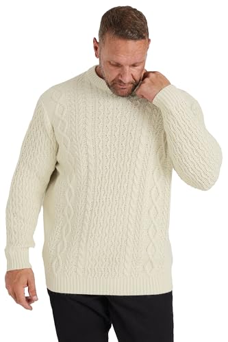 Big & Tall Men's Crew Neck Cable Knit Sweater Pullover Cream