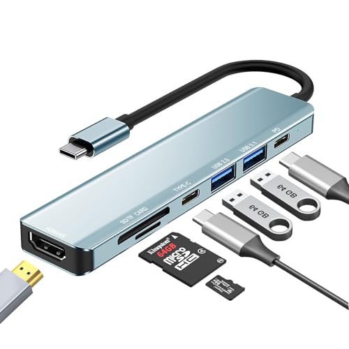 baolongking USB C HUB 7 en 1, adaptador multipuerto USB C HUB con 1 W PD, 4K HDMI, USB-C y 2 puertos...