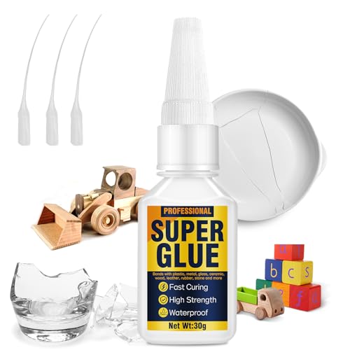 Inpumo Pegamento Fuerte 30 g, Super Glue con Tapa Anti-Obstrucción, Resistente al Agua y al Calor, Pegamento para Plastico para Cuero, Metal, Madera, Cerámica, Vidrio y Reparaciones Precisas de Bricol