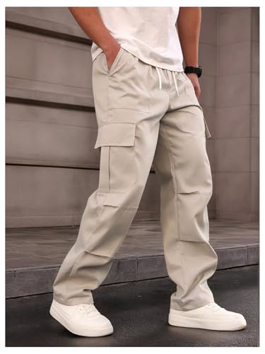 OYOANGLE Men's Cargo Pants Drawstring Waist Ruched Straight Leg Outdoor Hiking Trousers2