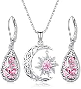 BDL Jewelry Set 925 Sterling Silver-Citrine Sun and Crescent Moon Necklace,Teardrop Filigree 5A B...