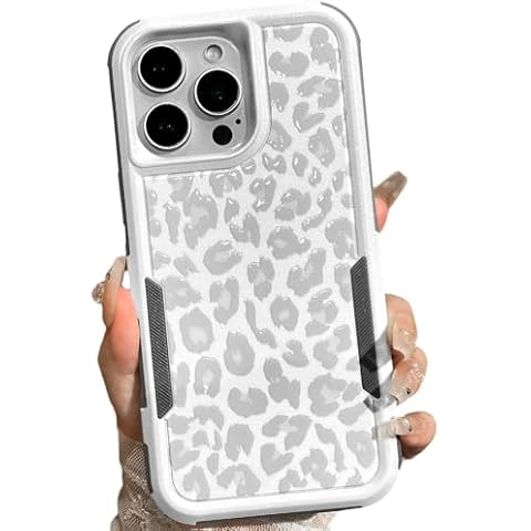 Burmcey Cheetah Print for iPhone 16 Pro Case White Leopard Light Gray, Heavy Duty Tough Rugged Full Body Protection Shockproof Protective Women Girls Case for iPhone 16 Pro Cover