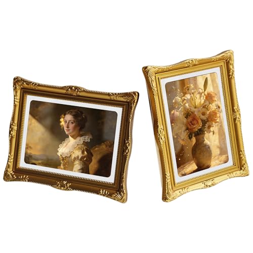 ZESTYEUX 2 Pcs Small Vintage Antique 2.5x3.5 Picture Frames (Gold)