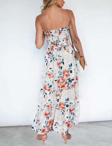 Image of ZESICA Women's Summer Boho Strapless Maxi Dress 2026 Casual Off Shoulder Smocked Flowy A Line Beach Holiday Long Dresses