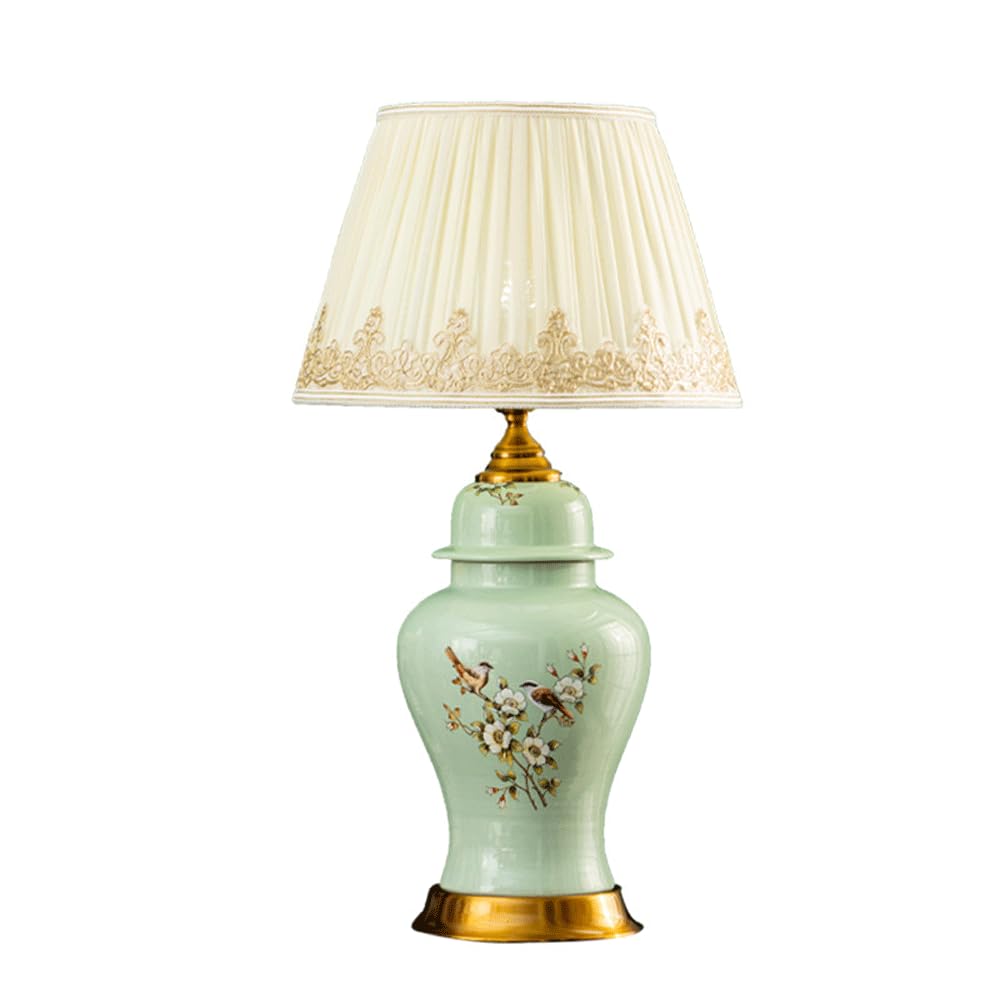 SANBDDLYY Hand-Painted Ceramic Table Lamp - American Flower and Bird Design for Bedroom, Study, Hotel, and Home Decoration