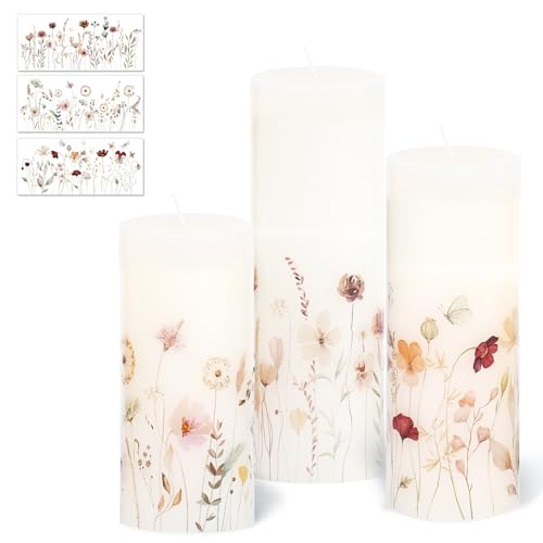 3 Blatt Kerzen Tattoo Blumen Dekorative Kerzentattoos für Kerzen Keramik & glatte Oberflächen Kerzenfolie für Geburtstag Hochzeit Frühling Sommer Geschenk Kerzensticker Kerzenaufkleber (A)