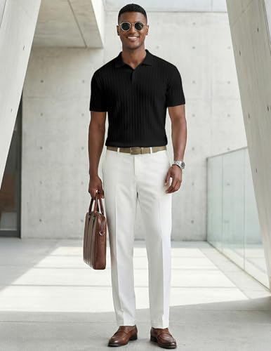 Image of JMIERR Mens Casual Polo Shirt Summer Short Sleeve Vacation Button Beach Knit Stretchy Golf Shirts