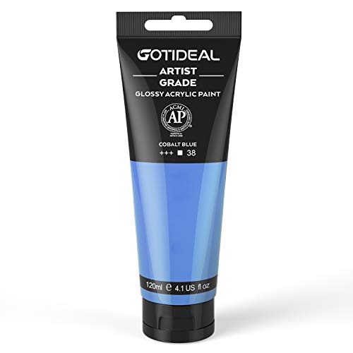 Image of GOTIDEAL Acrylic Paint Cobalt Blue Tubes(120ml, 4.1 oz) Non Toxic Non Fading,Rich Pigments for Painters, Adults & Kids, Ideal for Canvas Wood Clay Fabric Ceramic Craft Supplies (Cobalt Blue)
