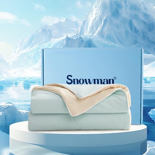 SNOWMAN Cooling Comforter King Size Double-Sided Soft Cooling Blanket for Hot Sleepers Cold Touch Fabric Summer Quilt Lightweight Q-Max>0.4 Silk Smooth (Green/Butter 106x90)