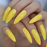 Neon Yellow Long Faux Ongles UV Shiny Surface Extra Long Pointed Fake Nails Perfect Manicure for Summer with Adhesive Tabs