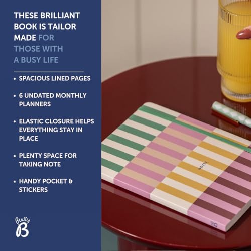 Busy B A5 Busy Life Notebook - Multicoloured Cover - Perfect for Students, Teachers, Work & More with Lined Pages, Undated Month Planners, Stickers, Storage Pocket & Elastic Closure Band - Image 3