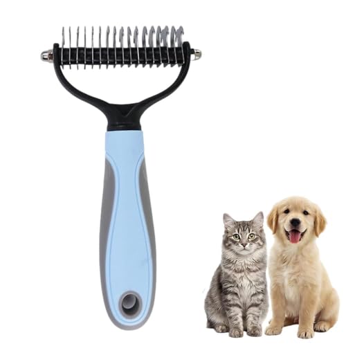 2-Pack Pet Dematting Comb, Undercoat Rake Set for Dogs &amp; Cats - Safe Deshedding Grooming Tools, Large &amp; Small Gentle Mats Tangles Remover Brush for Long Thick Haired Pets (2, blue-mixed) (blue-large)