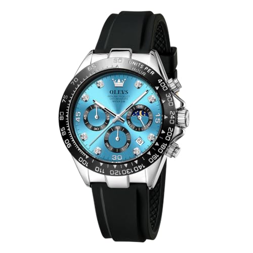 Image of OLEVS Men's Watches Chronograph Multifunction Sport Silicone Luxury Diamond Moon Phase Quartz Male Watch Waterproof Wrist Watch